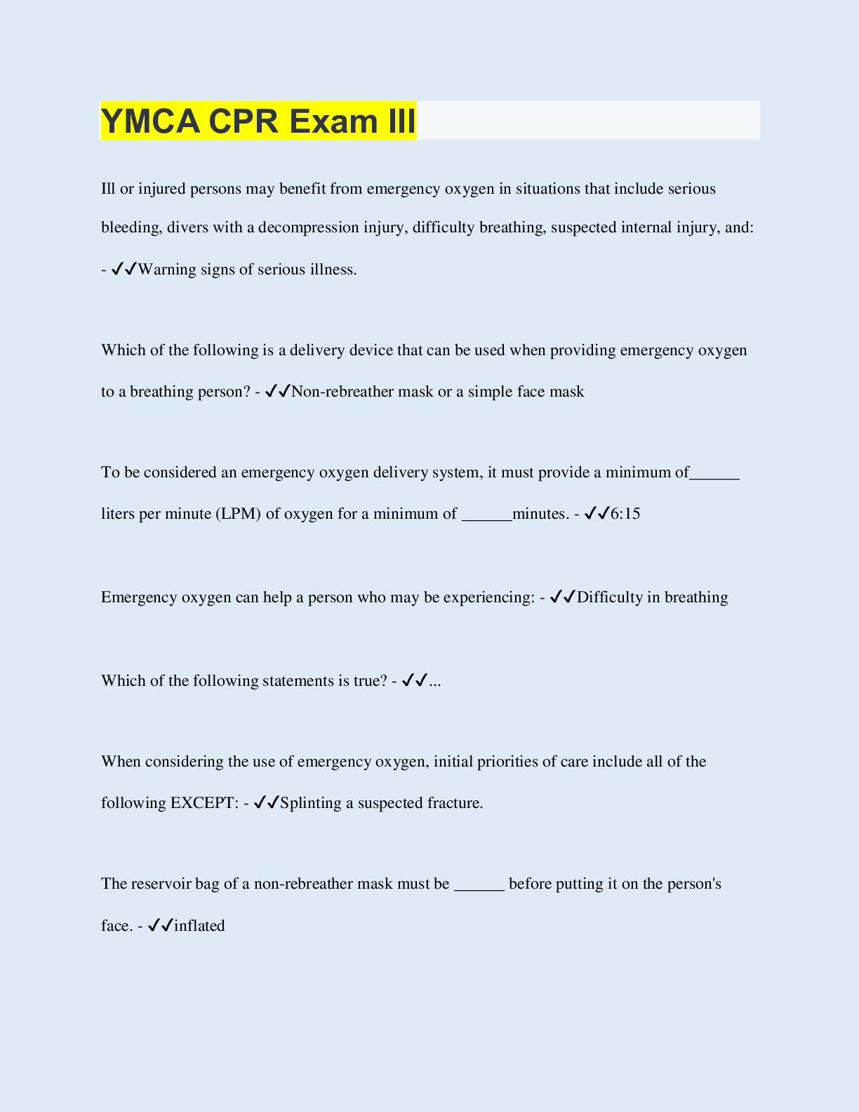 Preview image of YMCA CPR Exam III document